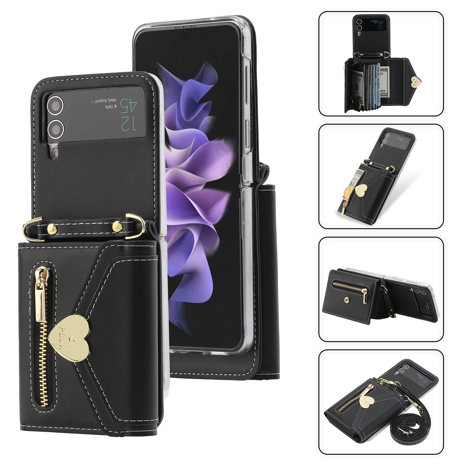 POLA For Samsung Galaxy Z Flip4 5G PU Leather Credit Holder Phone Case Wallet Kickstand Zipper Pocket Cover POLA For Samsung Galaxy Z Flip4 5G PU Leather Credit Holder Phone Case Wallet Kickstand Zipper Pocket Cover